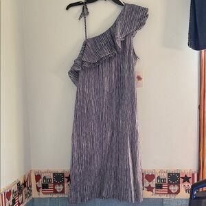 H by Halston Blue and White One-Shoulder Dress